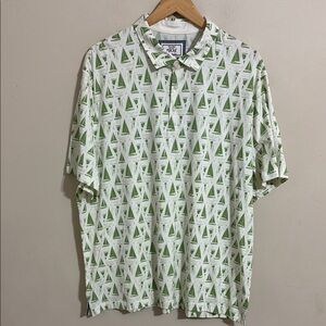 NWT Jos A Banks Green White Nautical Print Tailor Fit Polo Shirt size XXL Preppy